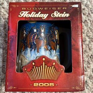 Budweiser 2005 Holiday Stein - Red and Blue W/COA